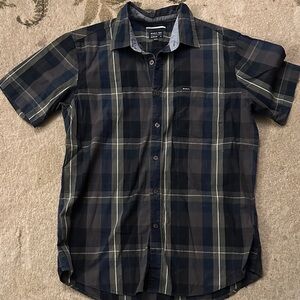 RVCA Men's Plaid Button Down Shirt - Navy and Gray